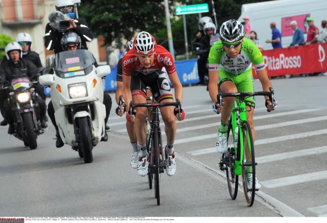 Stefano Pirazzi outfoxed Tim Wellens and Jay McCarthy to claim stage 17