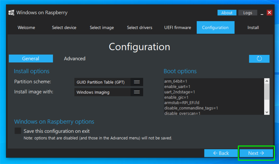 windows on raspberry imager