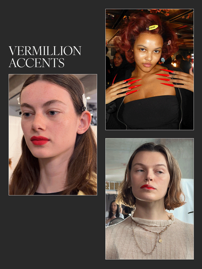 Photo collage of NYFW beauty trends