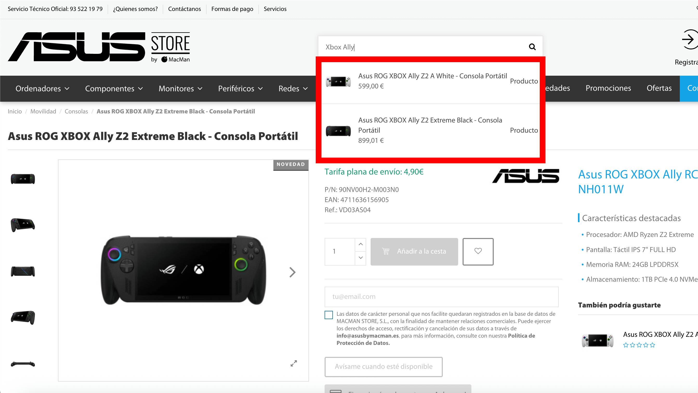 Screenshot of ROG Xbox Ally listing on Asus Store