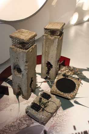 Distressed Concrete Record Player and Speakers