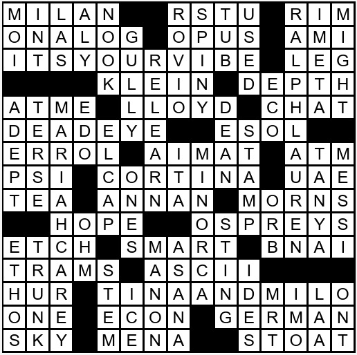 A crossword puzzle solution.