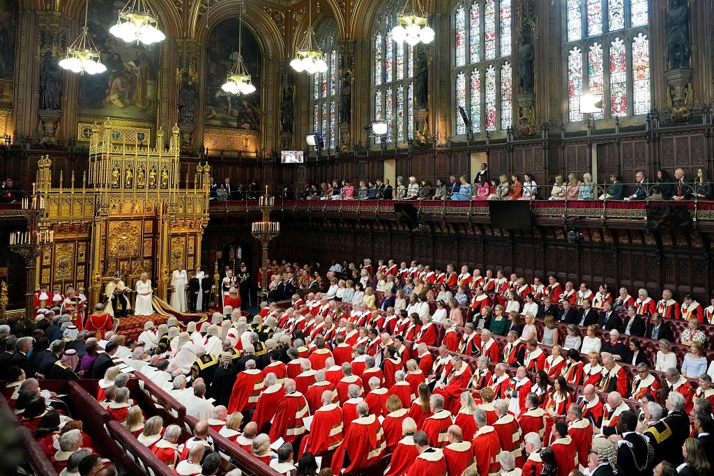 King Charles III and Queen Camilla in the House of Lords chamber