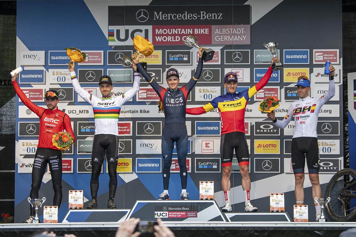 L to r: Titouan Carod, Nino Schurter, Thomas Pidcock, Vlad Dascula, David Valero Serrano