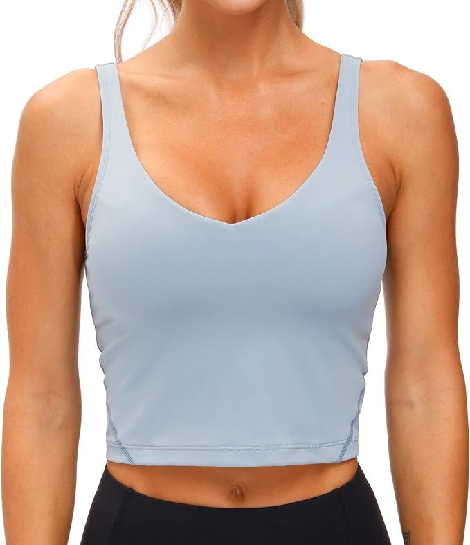 Women’s Longline Sports Bra Wirefree Padded Medium Support Yoga Bras Gym Running Workout Tank Tops (denim Blue, X-Large)
