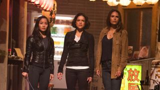 From left to right: Anna Sawai, Michelle Rodriguez and Jordana Brewster in F9.