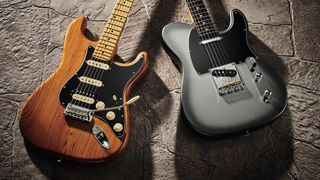 Fender Stratocaster and Telecaster on a cracked grey surface