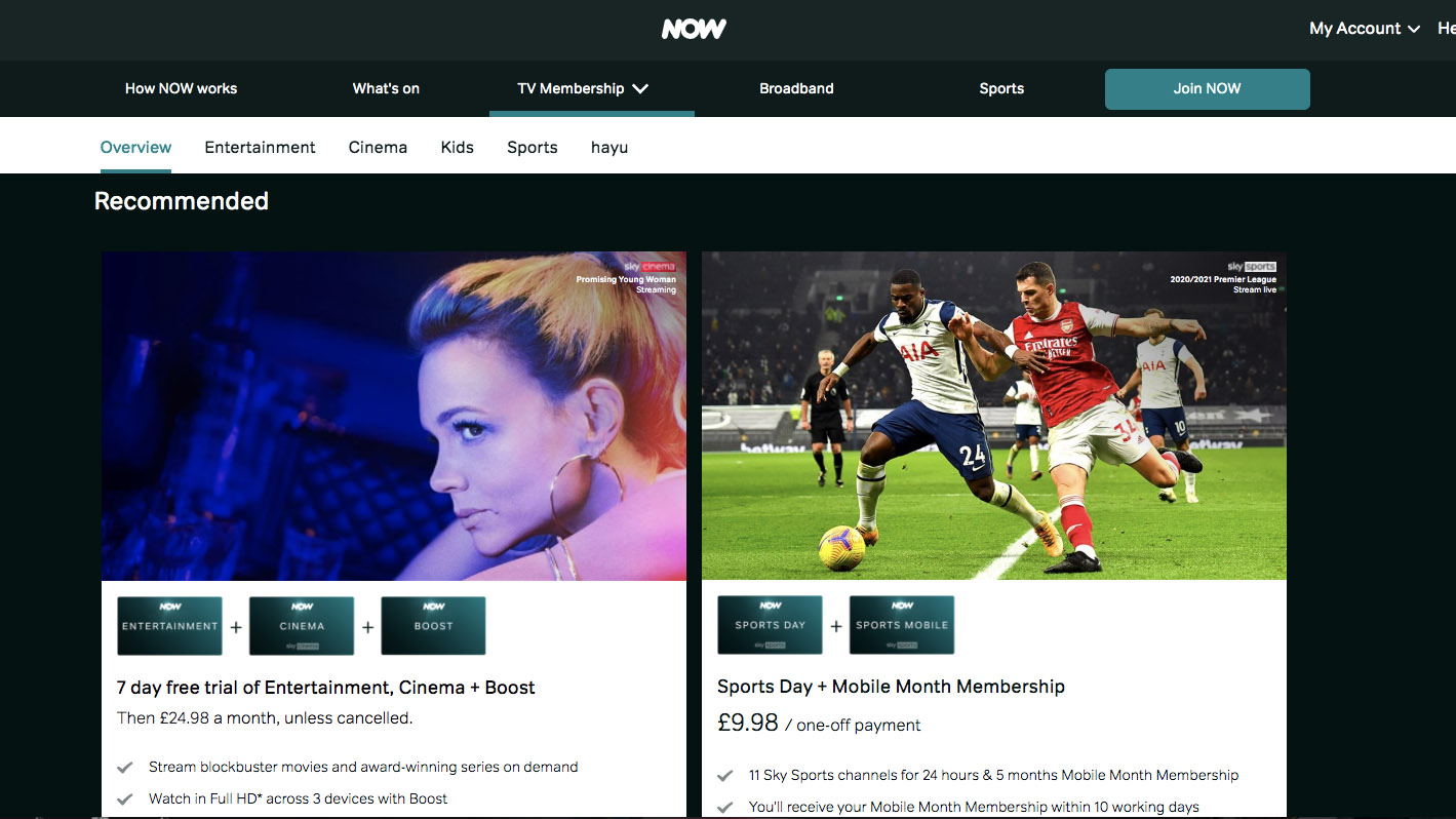 The Now TV interface