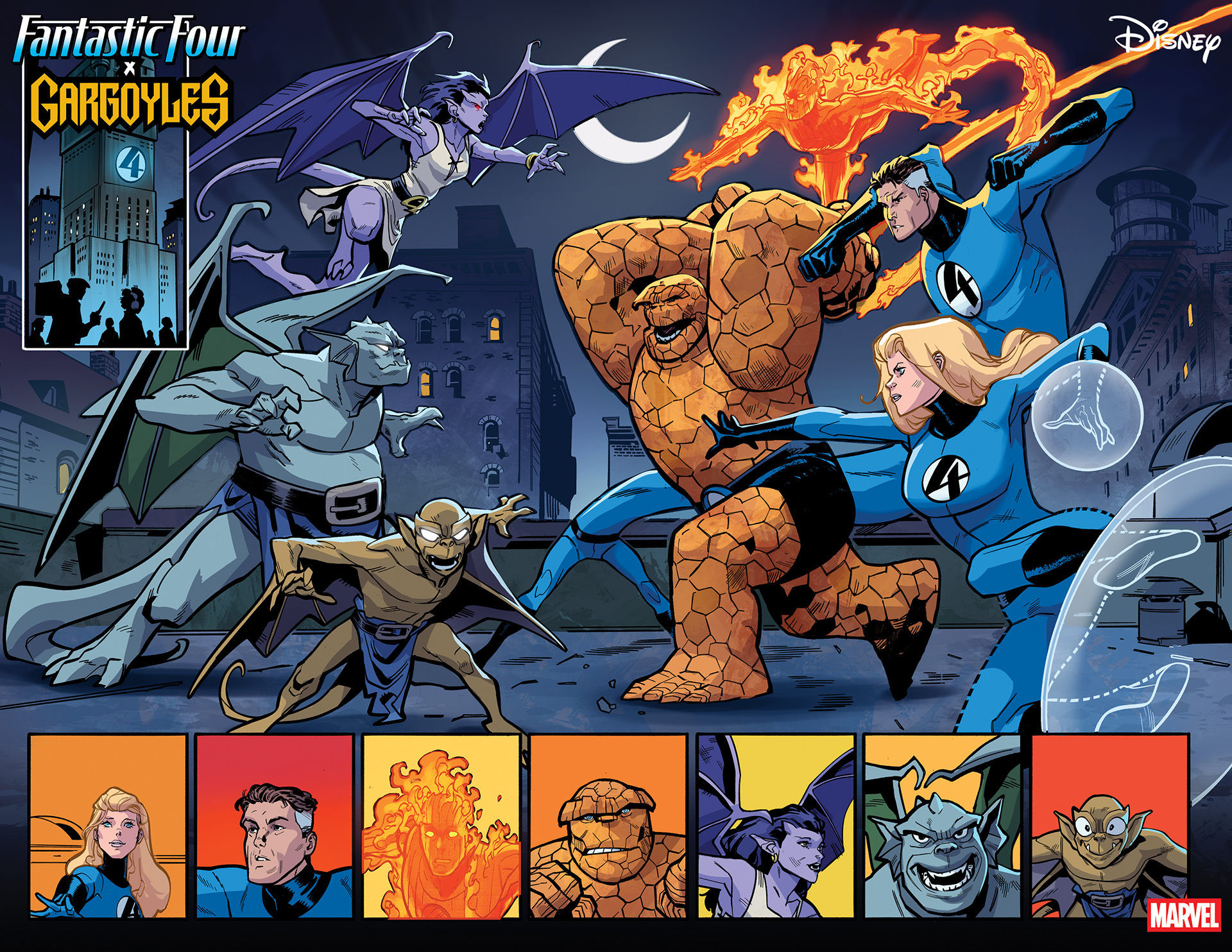 The Fantastic Four meeting Angela, Broadway, and Lexington of the Gargoyles