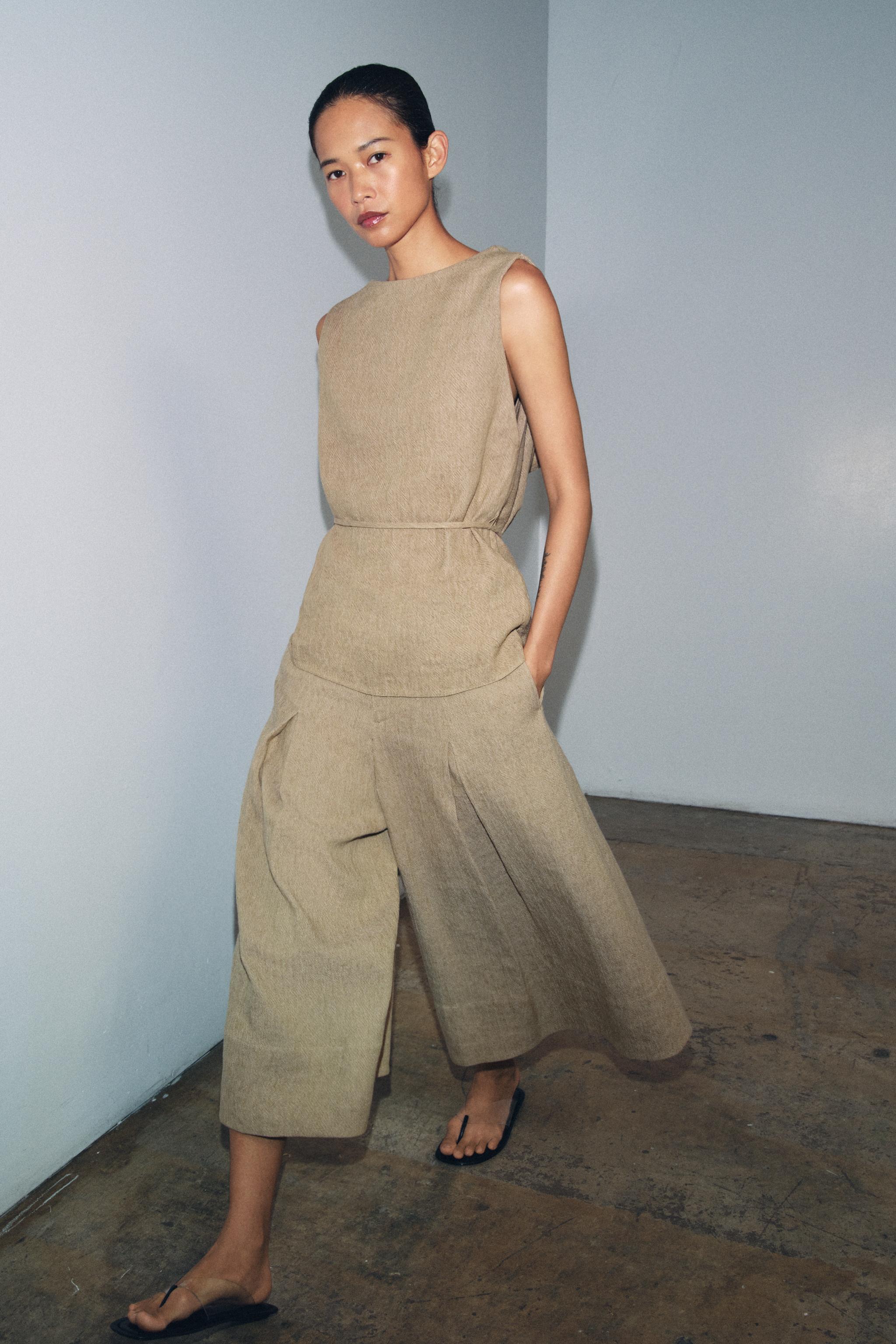 Zw Collection Linen Blend Belted Top