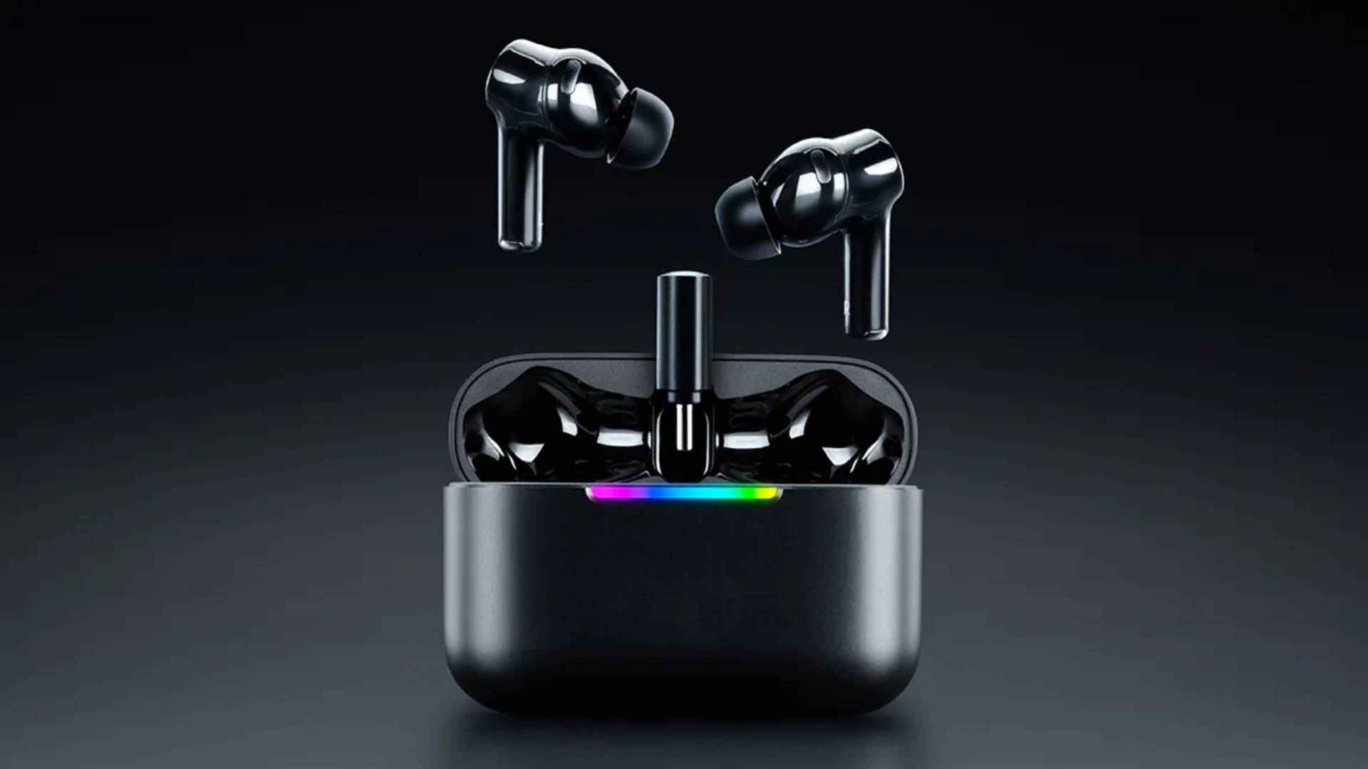 Official marketing image showing the Razer Hammerhead V3 Hyperspeed gaming buds with a black background.