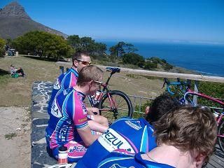 A tired bunch rests after they went over Signal hill, signaling the end of a long day.