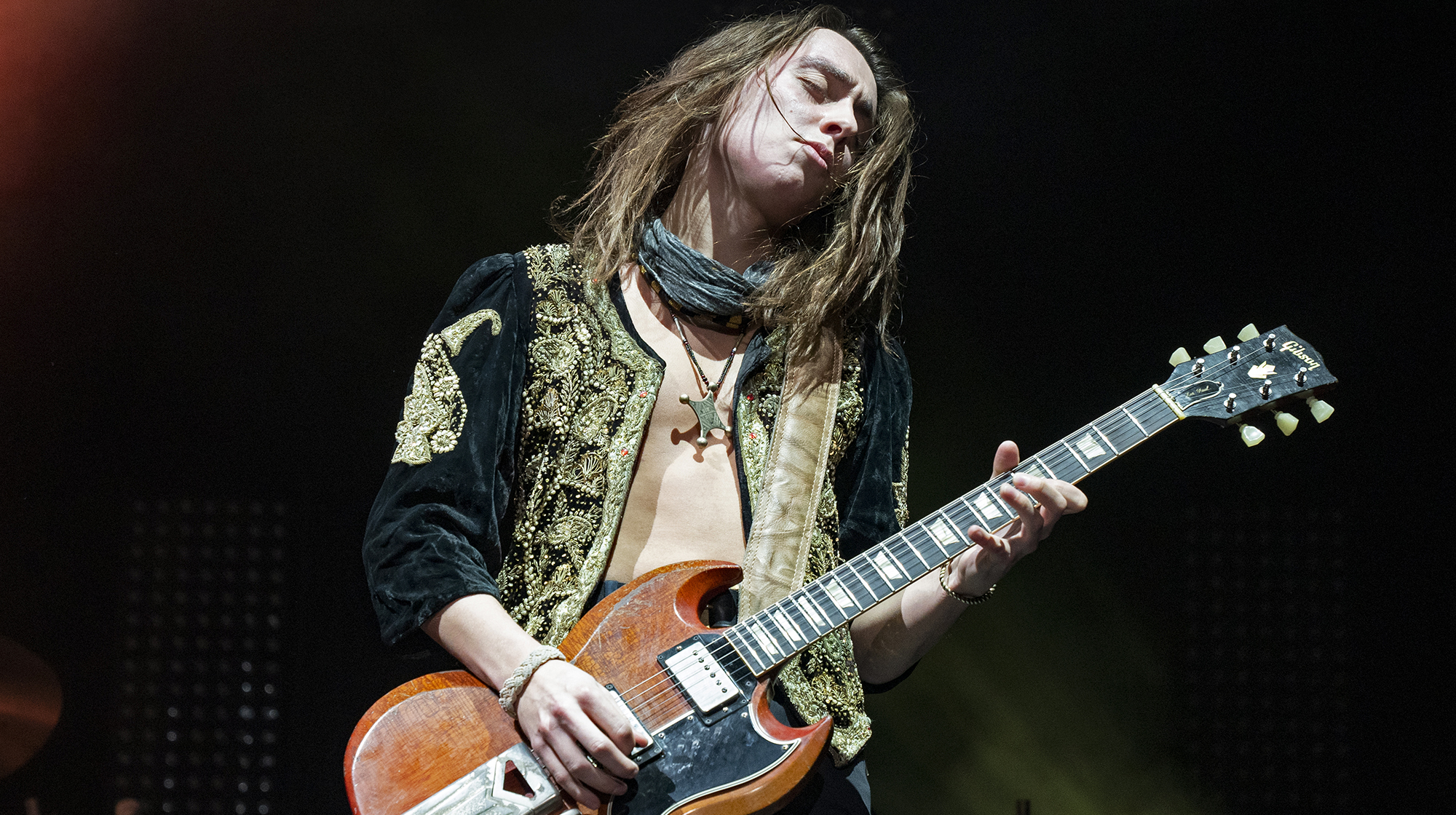 Jake Kiszka of Greta Van Fleet performs at UNO Lakefront Arena on December 20, 2019 in New Orleans, Louisiana. 
