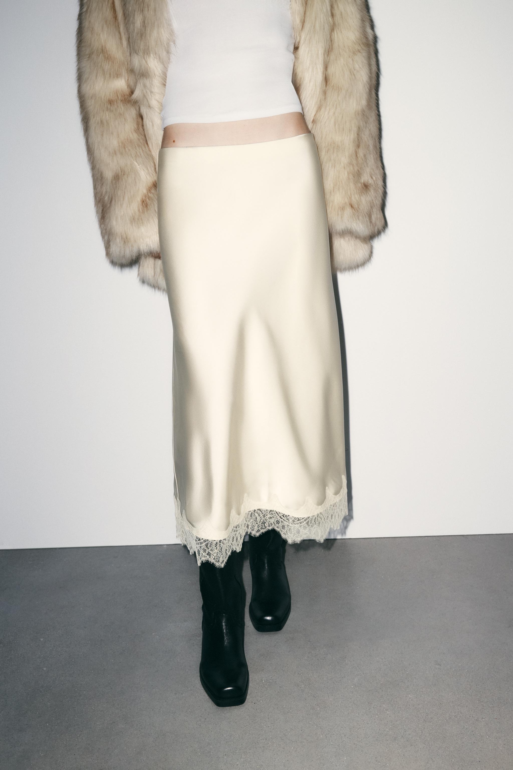 Satin Effect Lace Midi Skirt
