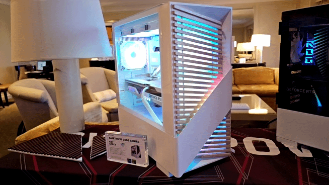 CyberPower Amethyst 360S desktop with wood front and RGB lighting