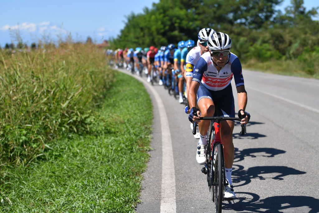 TURIN ITALY AUGUST 05 Vincenzo Nibali of Italy and Team Trek Segafredo Peloton during the 101st Milano Torino 2020 a 198km race from Mesero to Stupinigi Turin MilanoTorino on August 05 2020 in Stupinigi Turin Italy Photo by Tim de WaeleGetty Images