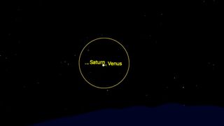 night sky graphic for Jan. 18 showing Venus shining to the right of Saturn.