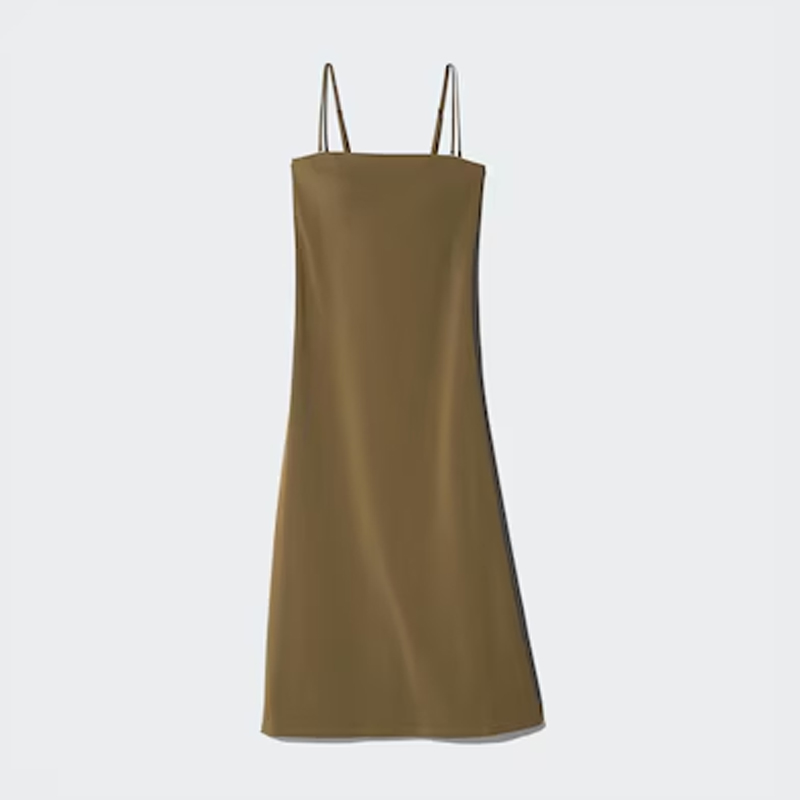 khaki tube dress, uniqlo