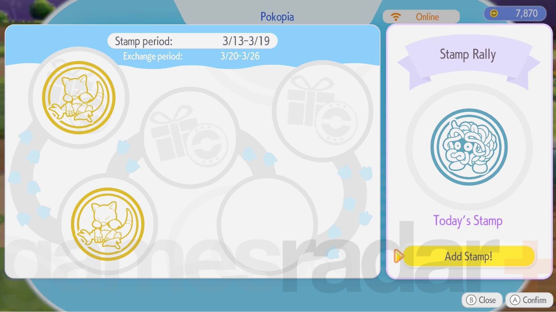 A partly filled stamp card from the Pokopia Stamp Rally