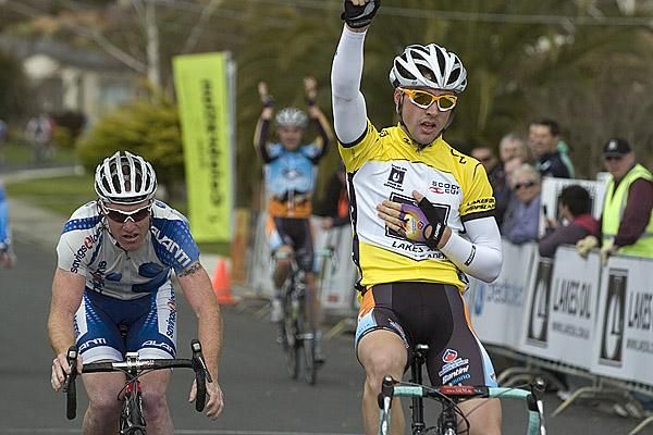 Leigh Howard takes out stage three as his Jayco/AIS teammate Jack Bobridge begins the celebrations behind.