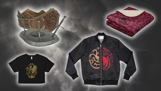 Warner Bros. House of the Dragon official merch on a cloudy gray background