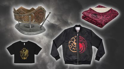 Warner Bros. House of the Dragon official merch on a cloudy gray background
