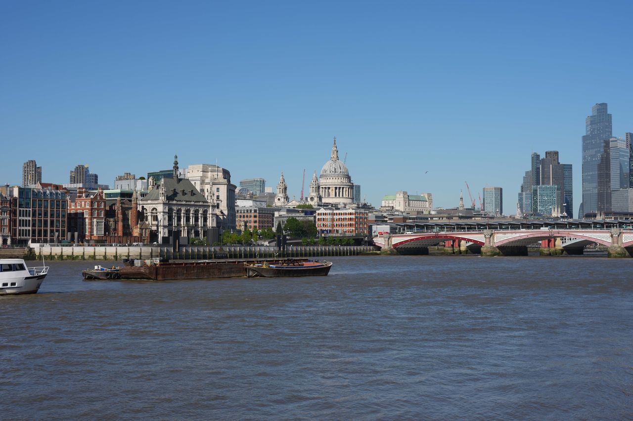 View across the Thames toward St Paul&rsquo;s Cathedral and Blackfriars Bridge.
