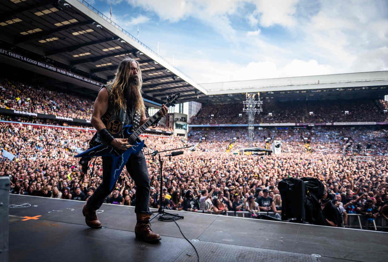 Zakk Wylde performing onstage at the Back To The Beginning show at Villa Park in July 2025