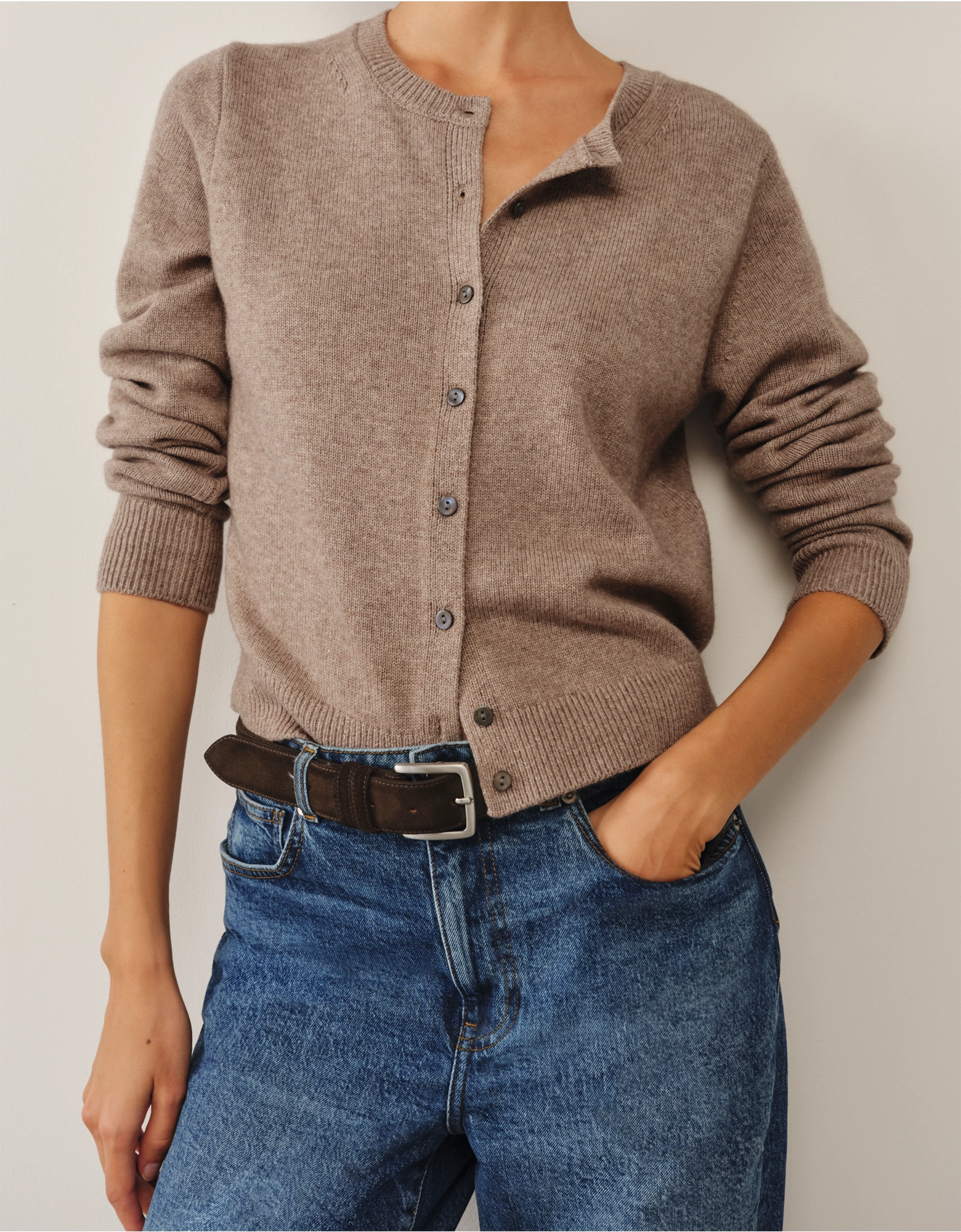 The White Company, Neat Crew Neck Cardigan with Cashmere