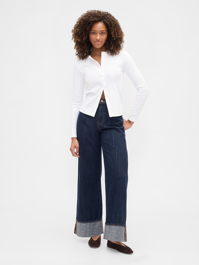 Eastside High Waist Cuff Crop Straight Leg Jeans