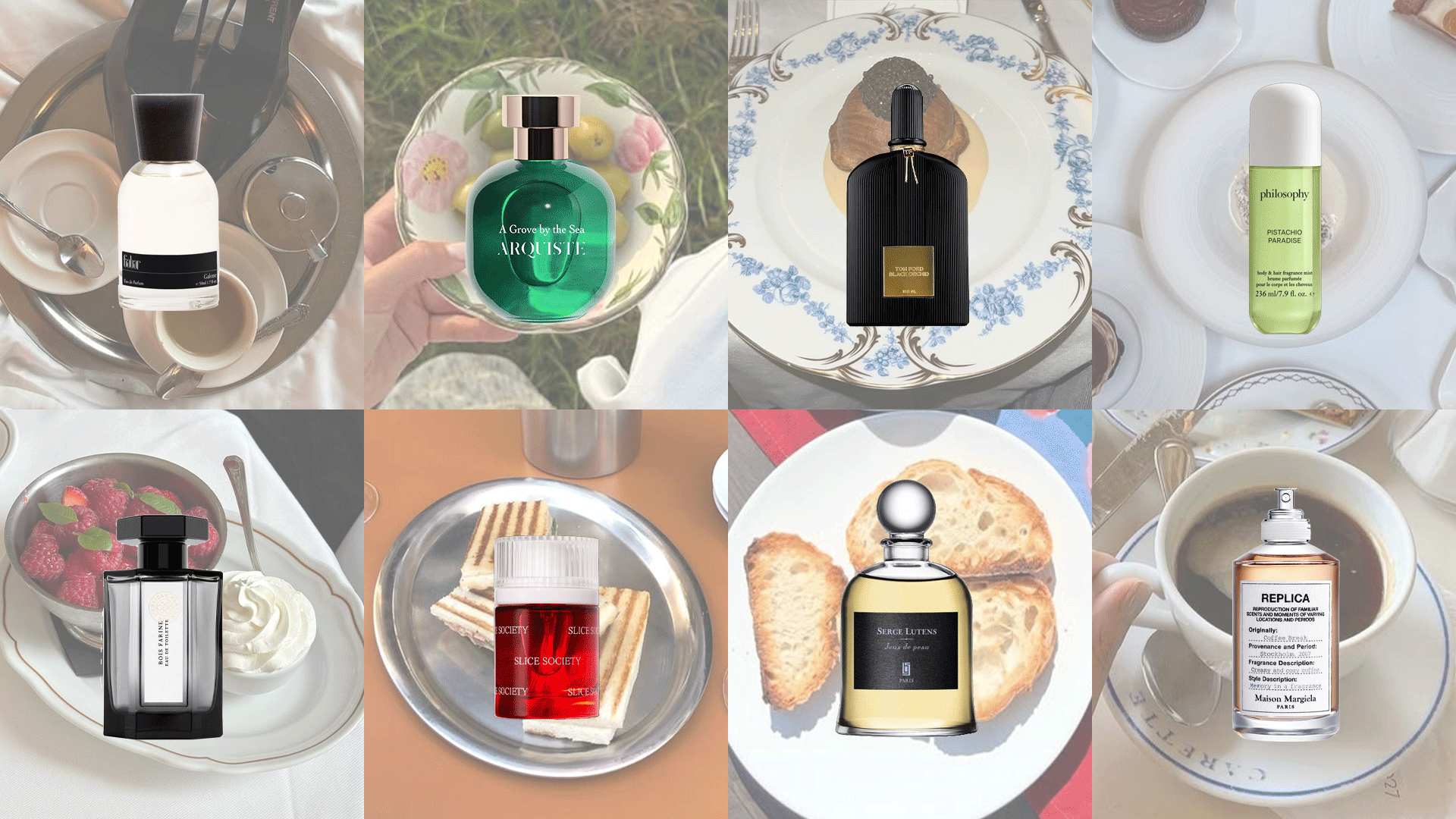 Collage of savory gourmand fragrances.
