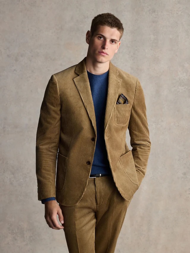 Man wearing corduroy suit 