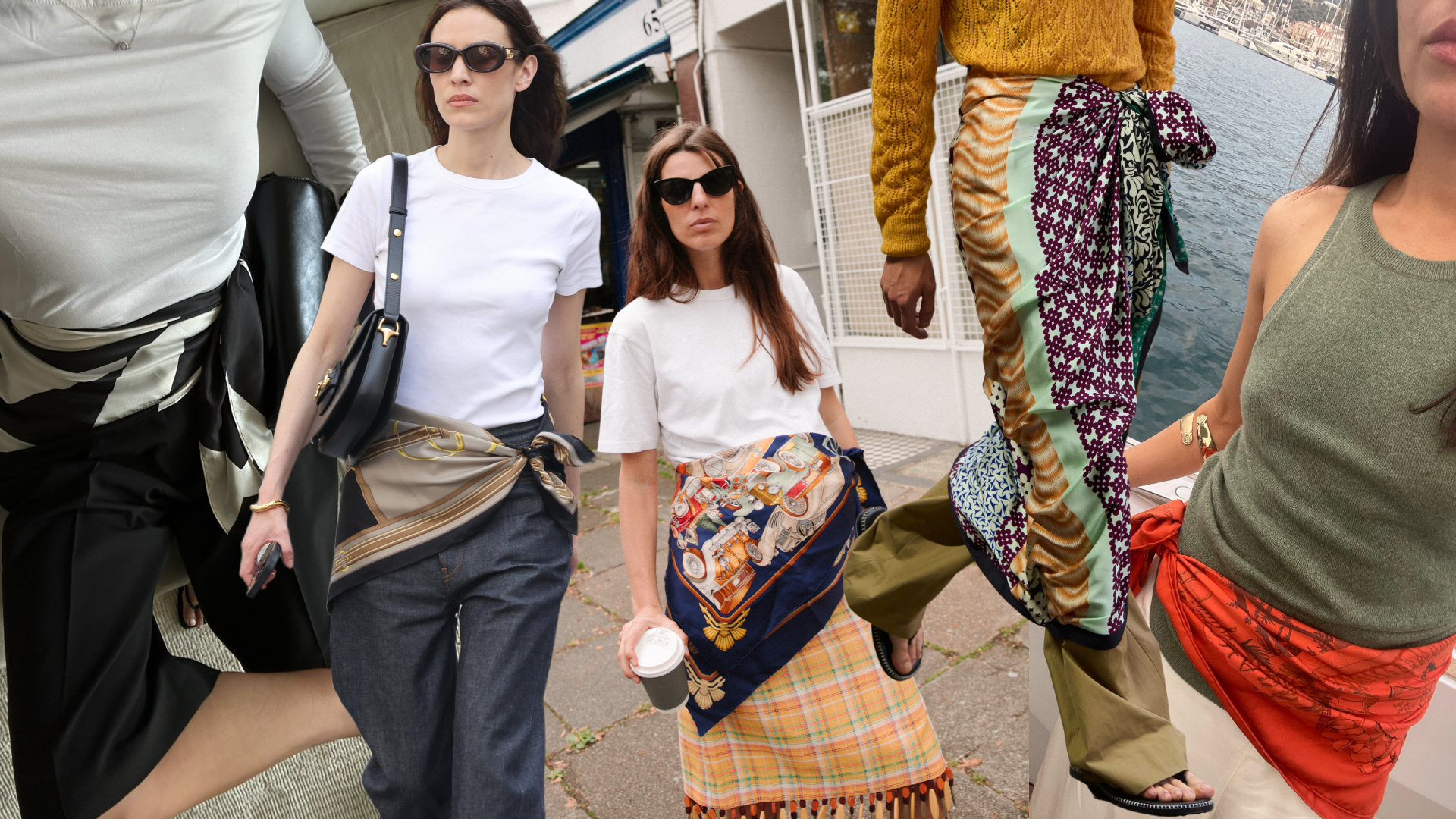 Dawn Tan, Alexa Chung, Laura Vidrequin Roso, Dries Van Noten Spring 2026 Menswear, and Juju Ferentinos, wearing scarves as belts