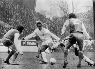 Pele (centre) during a club friendly game in which Brazilian club Santos beat Sheffield Wednesday 2-0 at Hillsborough
