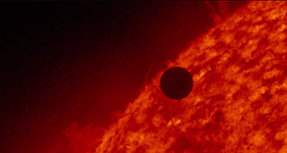 Image of the Venus transit across the sun's disk snapped by the Solar Dynamics Observatory on June 5, 2012, and shown in a NASA webcast.