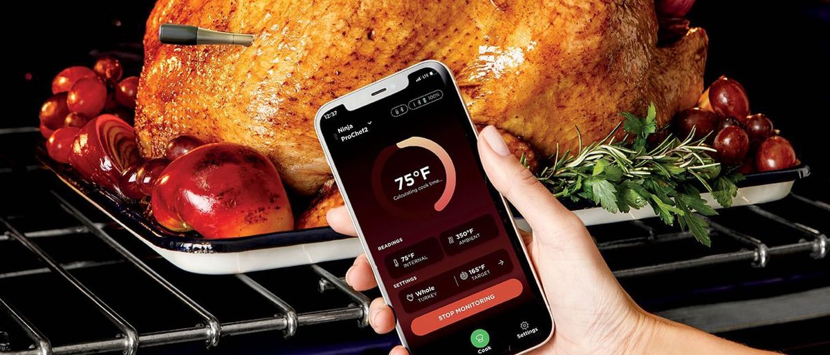 Ninja ProChef app with wireless thermometer in a turkey