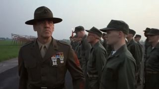 R. Lee Ermey walking in front of his marine trainees in Full Metal Jacket