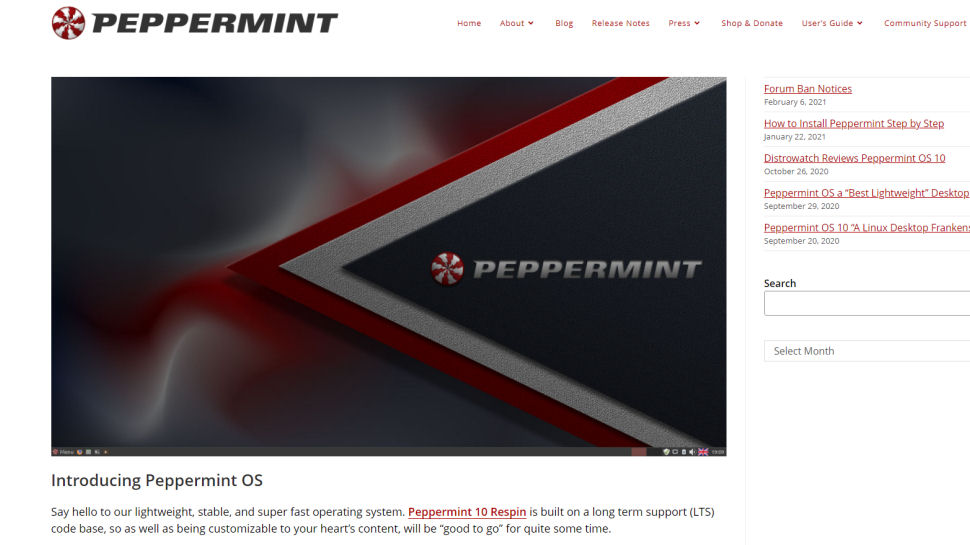 Website screenshot of Peppermint OS