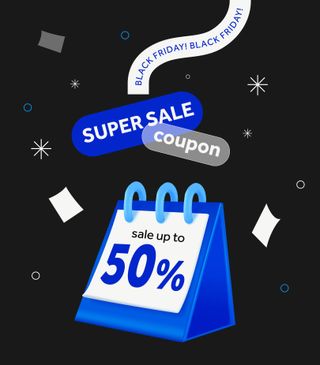 Black friday super sale event with calendar, 50 percentage off text on it, isolated on background. Premium price off event. Purchase reminder. Shop and voucher vector illustration