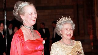 Queen Elizabeth II and Danish Queen Margrethe of Denmark attend a reception at the Natural History Museum