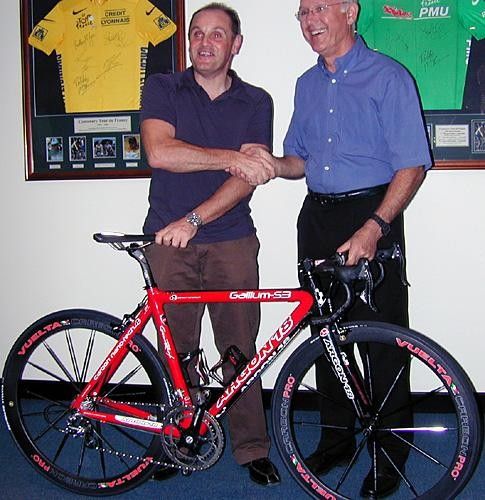 It's a done deal! Frank Fortuna (l) and Dominic Caravello share a moment at the team launch