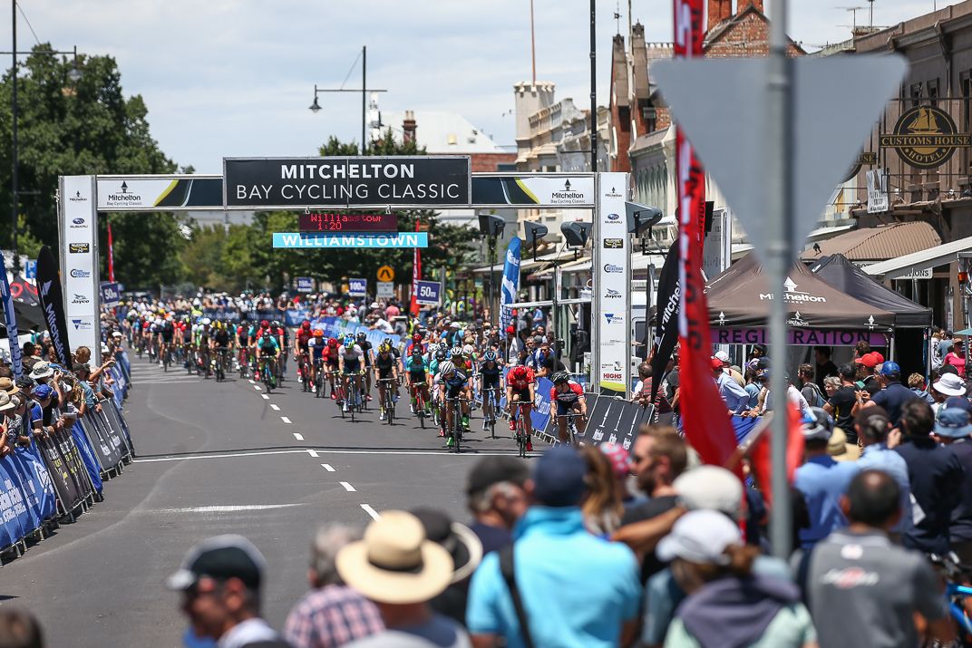 The crowds came out at the Mitchelton Bay Cycling Classic