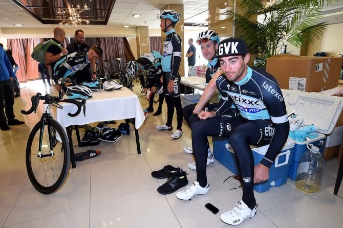Etixx-QuickStep riders prepare for training in Calpe, Spain.