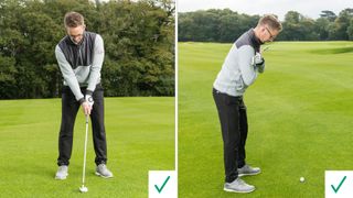 PGA pro Nick Drane demonstrating how to set up to an iron shot so you don't push it