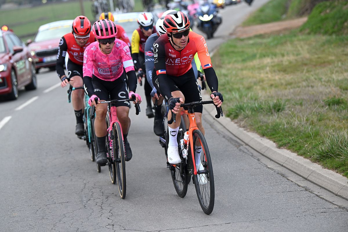 Ben Swift leads the day's breakaway early on stage 4