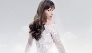 Fifty Shades Freed Anastasia looks back in her wedding dress