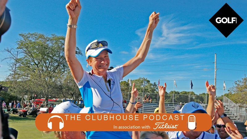 Catriona Matthew celebrates winning the Solheim