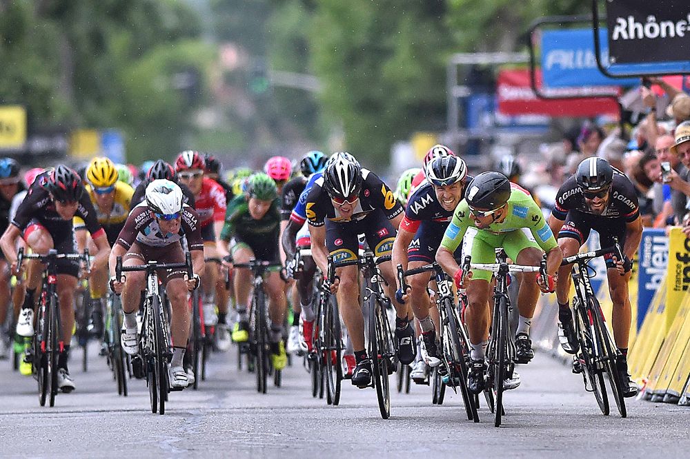 Nacer Bouhanni (Cofidis) emerges from the group