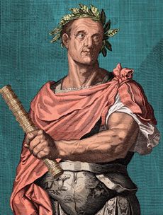 Safe from lightning: Julius Caesar wearing the laurel wreath said to protect all emperors.