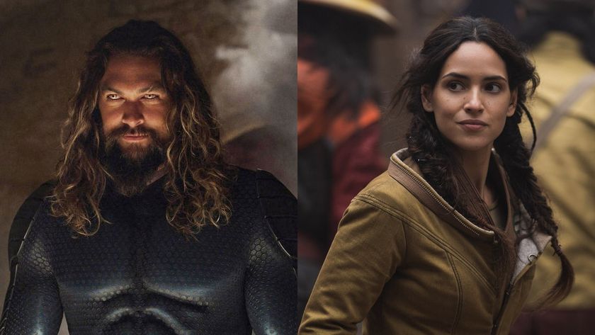 Arthur Curry (Jason Momoa) smiles in Aquaman and the Lost Kingdom, while Bix Caleen (Adria Arjona) smiles on Andor